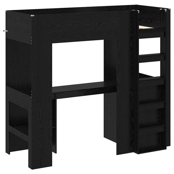 vidaXL Loft Bed Frame with Desk Black Oak 75 x 190 cm Engineered Wood