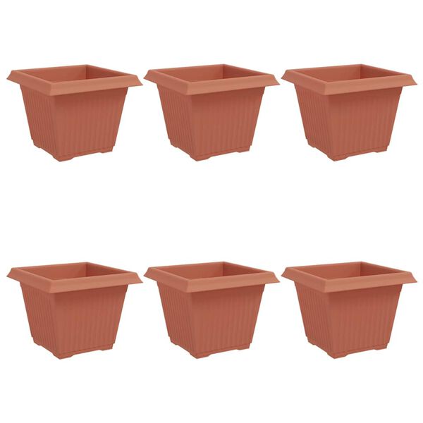 vidaXL Square Flower Pot 6 pcs Brick Red 28.5 x 28.5 x 22 cm Plastic