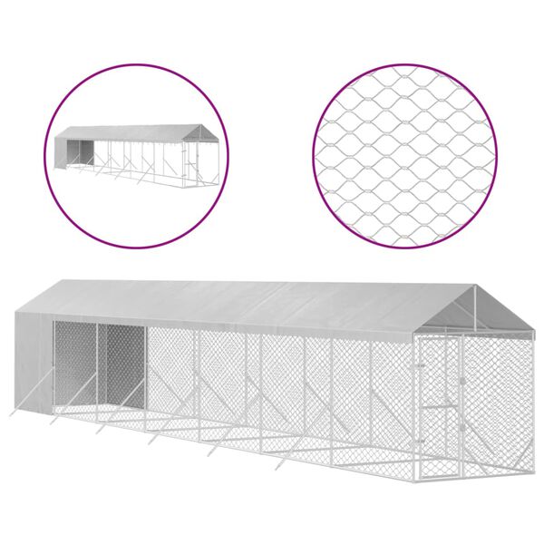 vidaXL Outdoor Dog Kennel with Roof Silver 2x14x2.5 m Galvanised Steel