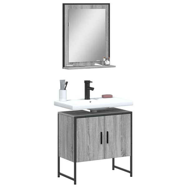 vidaXL 2 Piece Bathroom Cabinet Set Grey Sonoma Engineered Wood