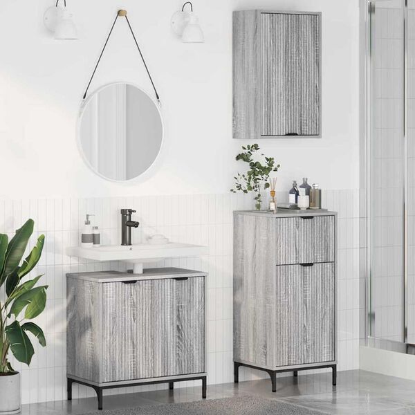 vidaXL Bathroom Furniture Set 3 pcs Grey sonoma Engineered wood