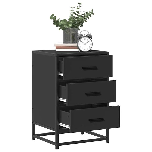 vidaXL Bedside Cabinet Black 40x34.5x60 cm Engineered Wood and Metal
