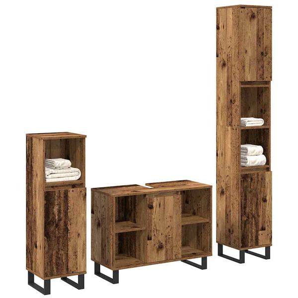 vidaXL Bathroom Furniture Set with Shelf 3 pcs Brown Engineered Wood
