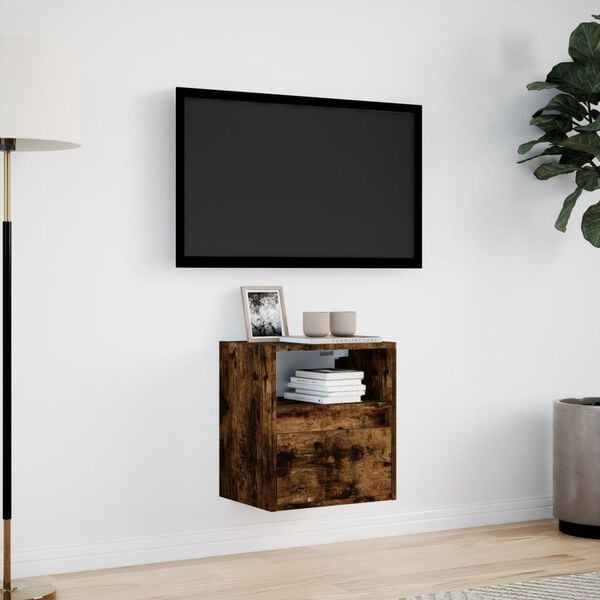 vidaXL TV Wall Cabinet with LED Lights Smoked Oak 41x31x45 cm