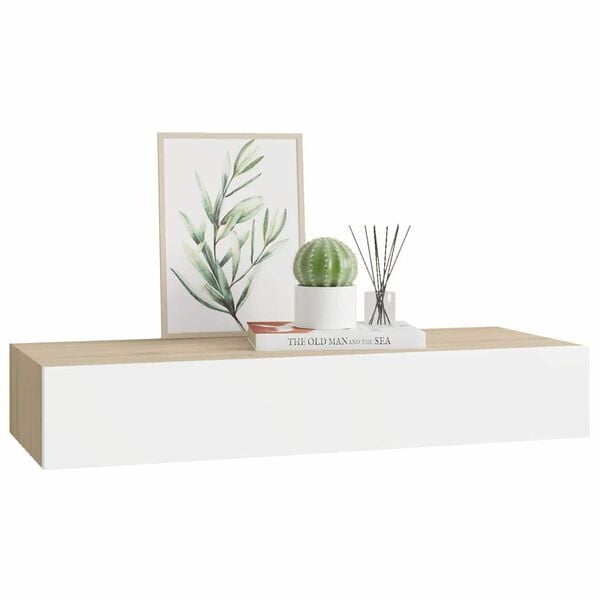vidaXL Wall-mounted Drawer Shelf Oak and White 60x23.5x10cm MDF