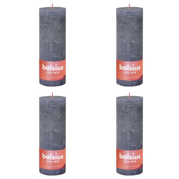 Bolsius Rustic Pillar Candles Shine 4 pcs 190x68 mm Twilight Blue