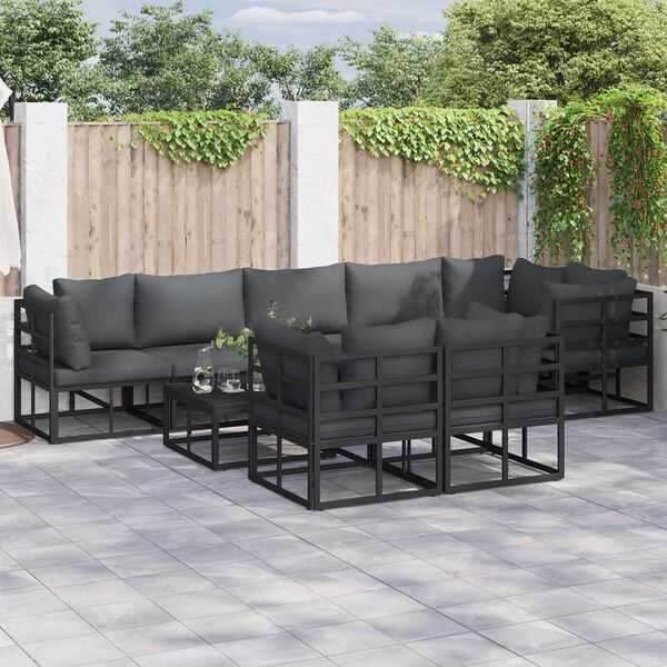 vidaXL Garden Sofa Set with Cushion 9 pcs Black Aluminium