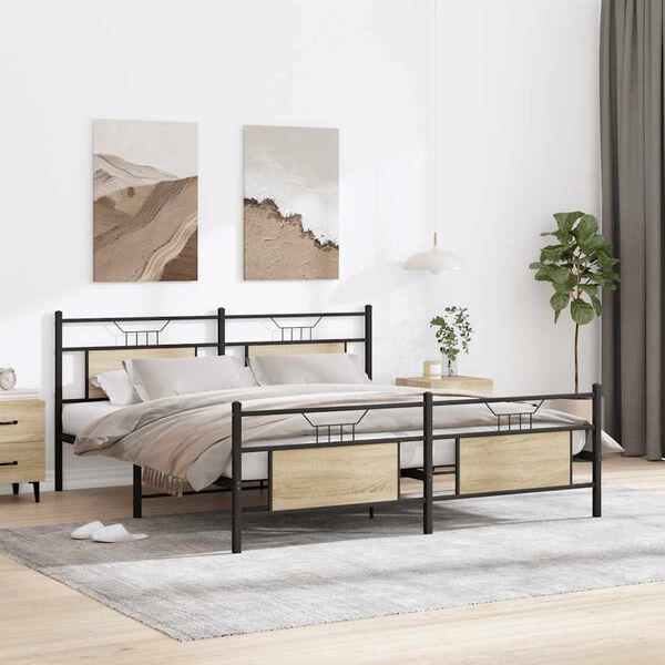 vidaXL Metal Bed Frame without Mattress Sonoma Oak 183x213 cm