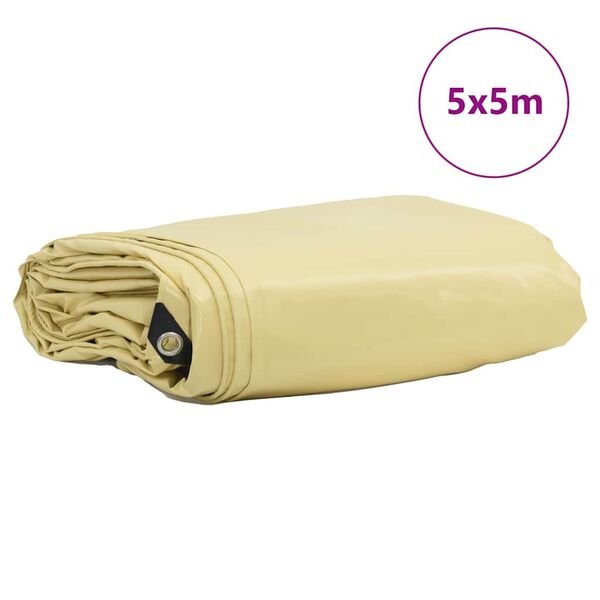 vidaXL Tarpaulin 650g / m&sup2; Beige 5 x 5 m Canvas with PVC Coating