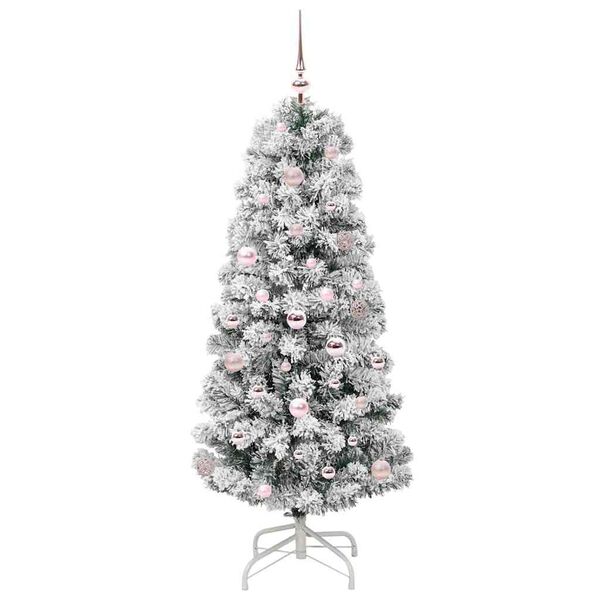 vidaXL Artificial Hinged Christmas Tree Green and White 150 cm
