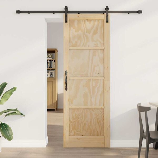 vidaXL Sliding Door Natural and Black 73.5 x 211 cm Solid Pine Wood