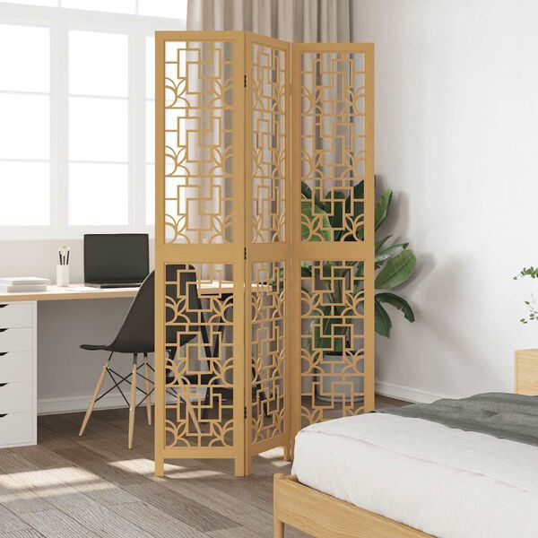 vidaXL Room Divider 3 Panels Brown Solid Wood Paulownia