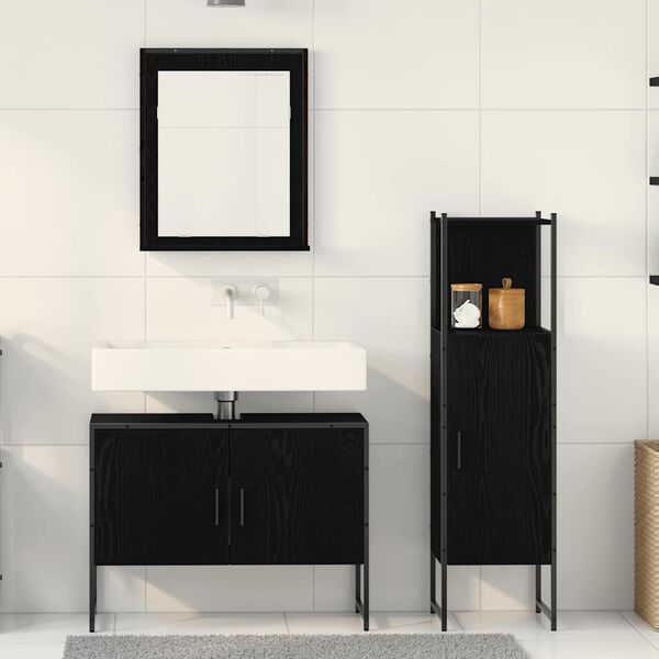 vidaXL Bathroom Furniture Set with Shelf 3 pcs Black Engineered wood
