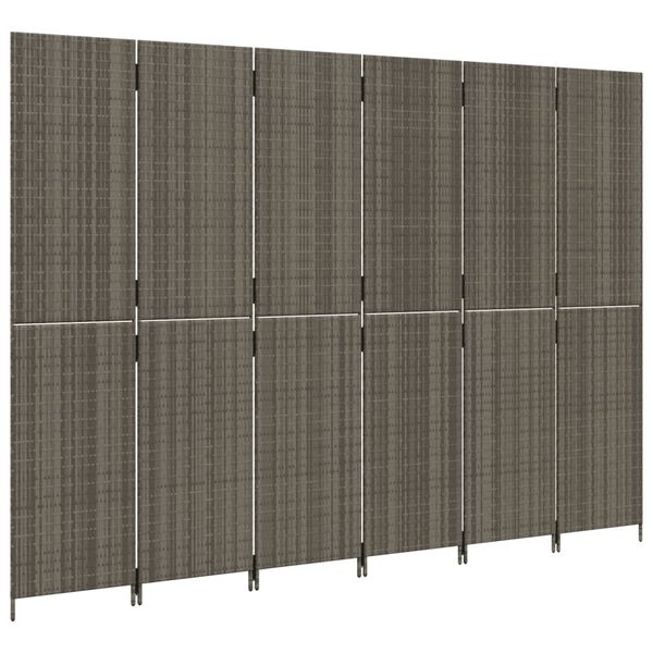 vidaXL Room Divider 6 Panels Grey Poly Rattan