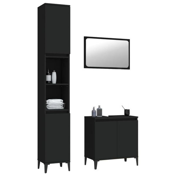 vidaXL 3 Piece Bathroom Furniture Set Black Engineered Wood
