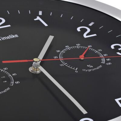 vidaXL Wall Clock with Quartz Movement Hygrometer Thermometer Black