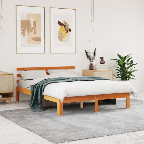 vidaXL Bed Frame without Mattress Wax Brown 140x200 cm Solid Wood Pine