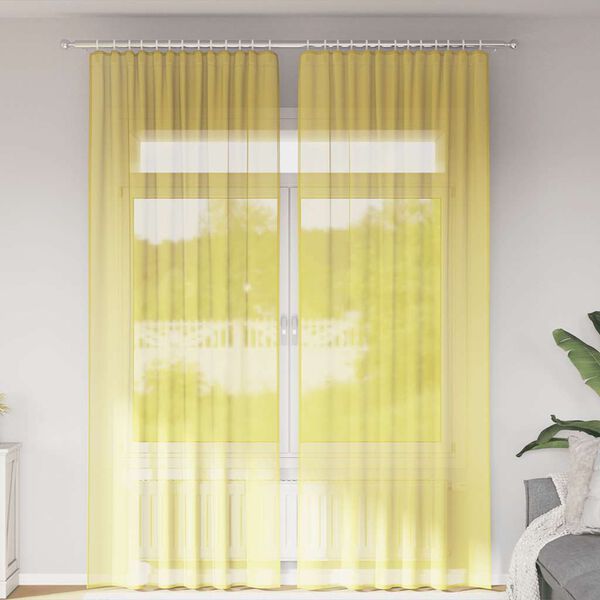 vidaXL Voile Curtains with Rod Pockets 2 pcs Yellow