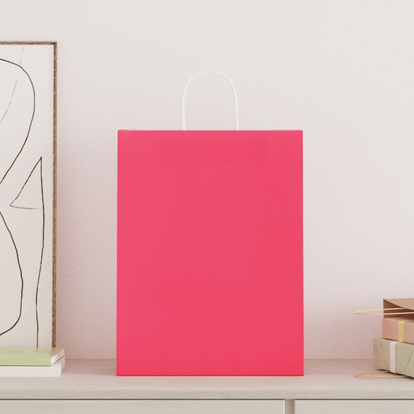 vidaXL Paper Bags 250 pcs with Handles Pink 32x12x42 cm