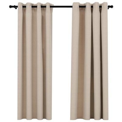 vidaXL Linen-Look Blackout Curtains with Grommets 2pcs Beige 140x175cm