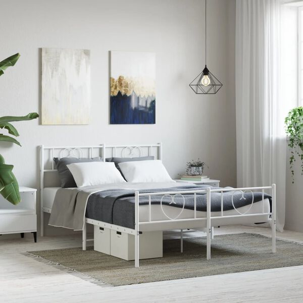 vidaXL Metal Bed Frame without Mattress with Footboard White 140x190cm