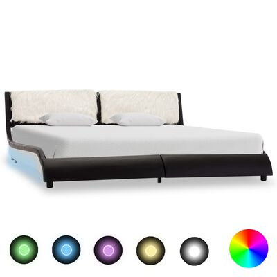 vidaXL Bed Frame with LED Black and White Faux Leather 150x200 cm 5FT King Size