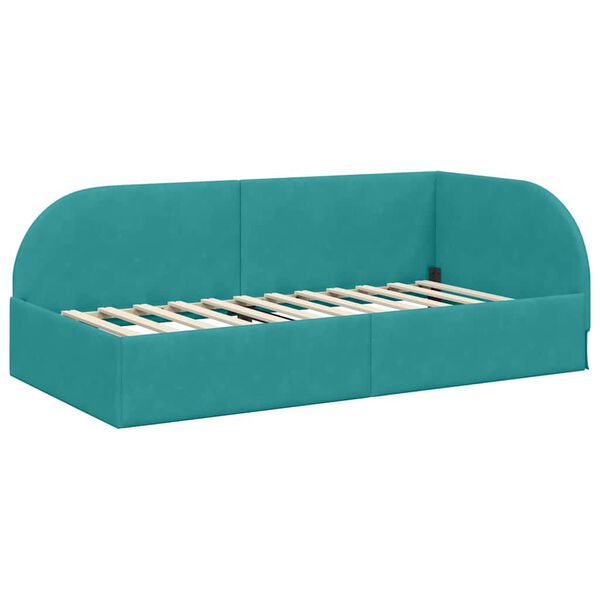 vidaXL Corner Bed Frame Turquoise 100 cm x 200 cm Fabric