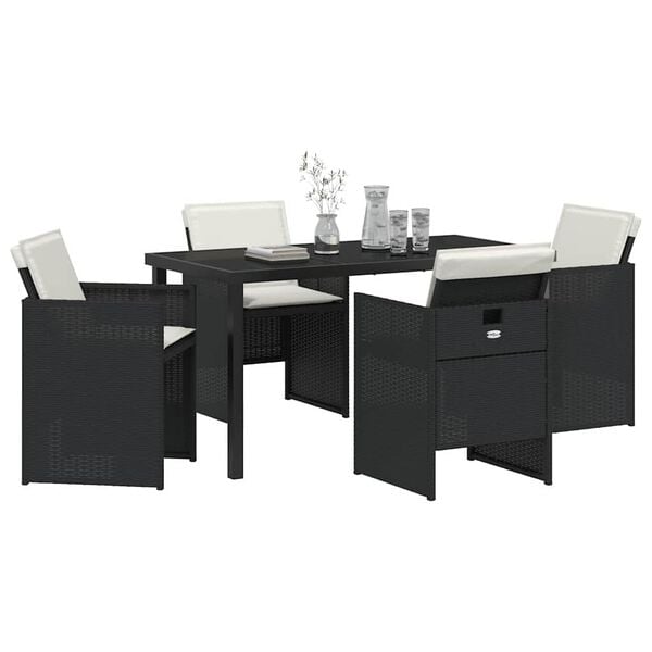 vidaXL Garden Dining Set 5 pcs Black Poly Rattan
