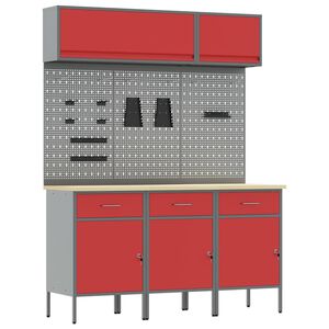 vidaXL Work Cabinet Set 8 pcs Red Steel and Engineered Wood
