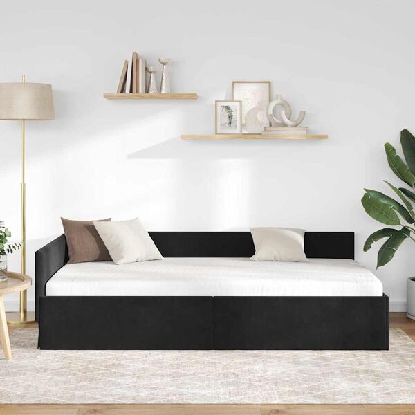 vidaXL Corner Bed Frame with Headboard Black 90 cm x 200 cm Velvet