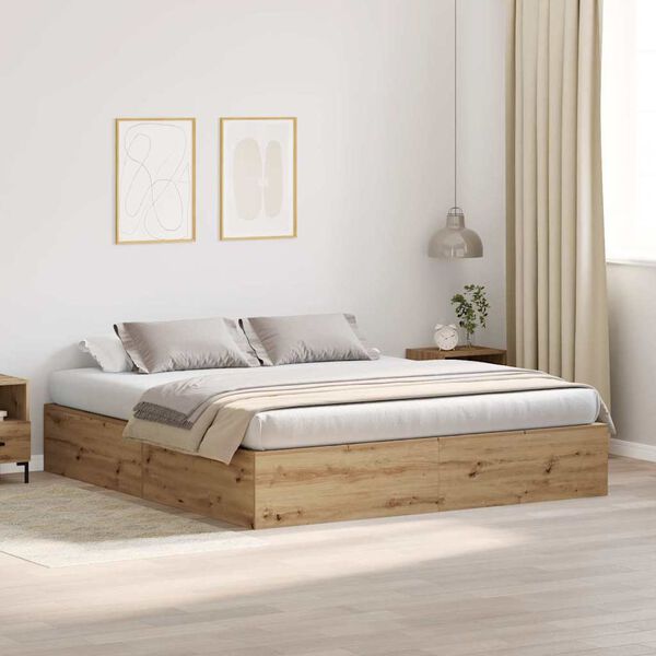 vidaXL Storage Bed Frame Artisan Oak 200 x 200 cm Engineered Wood