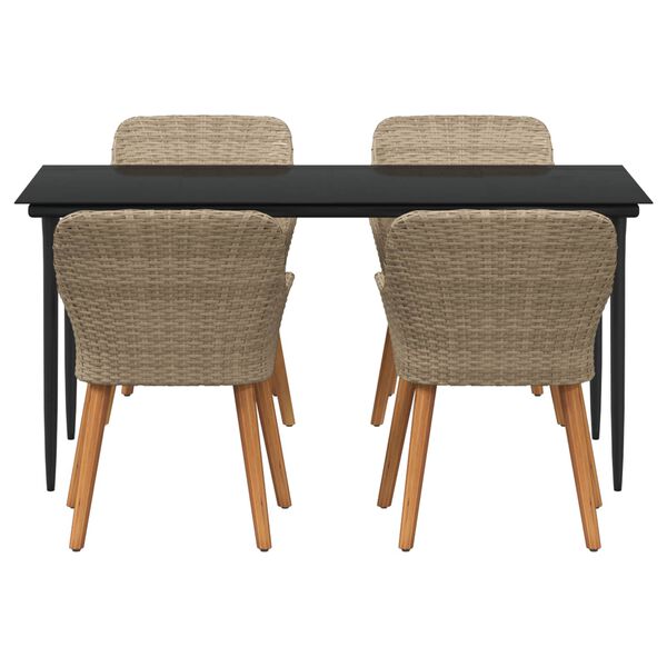 vidaXL Garden Dining Set with Cushion 5 pcs Beige Poly Rattan