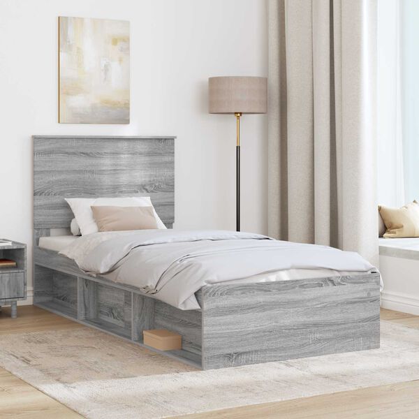 vidaXL Bed Frame Grey Sonoma 75 x 190 cm Solid Pine Wood