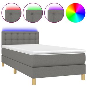 vidaXL Box Spring Bed with Mattress&LED Dark Grey 80x200cm Fabric