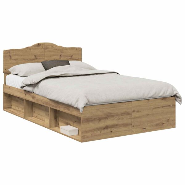 vidaXL Bed Frame Artisian Oak 135 x 190 cm Solid Pine Wood