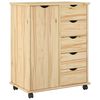 vidaXL Rolling Cabinet Brown 63.5 x 39 x 79 cm Solid Pine Wood