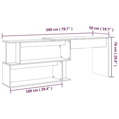 vidaXL Corner Desk Grey Sonoma 200x50x76 cm Engineered Wood