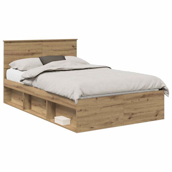 vidaXL Bed Frame Artisian Oak 120 x 190 cm Solid Pine Wood