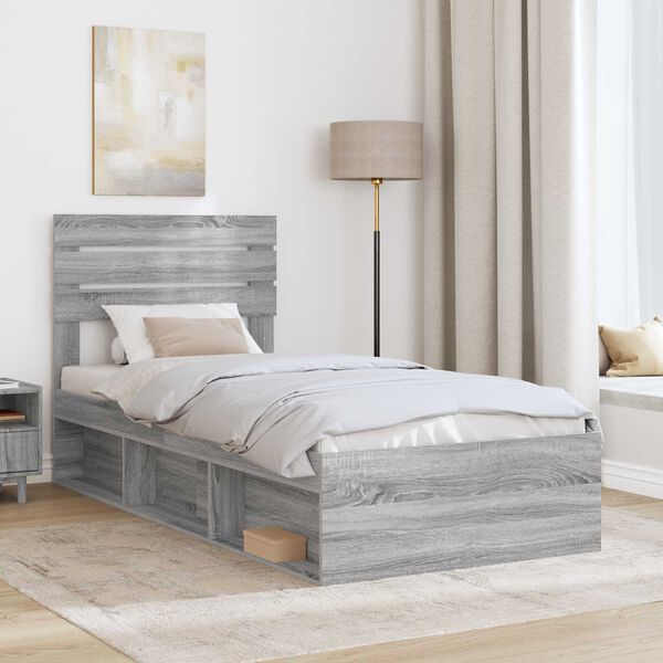 vidaXL Bed Frame Grey Sonoma 90 x 200 cm Solid Pine Wood