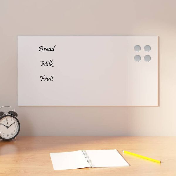 vidaXL Wall-mounted Magnetic Board White 60x30 cm Tempered Glass