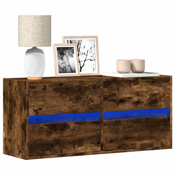 vidaXL TV Wall Cabinet with LED Lights Smoked Oak 100x31x45 cm