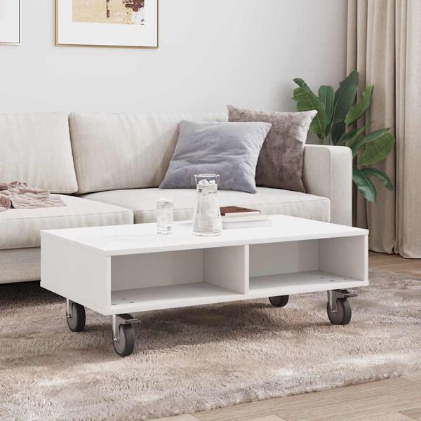vidaXL Side Table with Wheels White 90 x 50 x 30 cm Engineered Wood