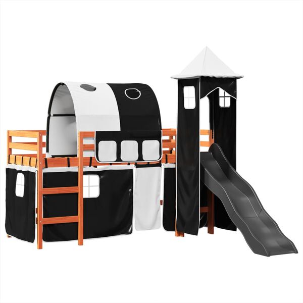 vidaXL Kids' Loft Bed with Tower White&Black 80x200 cm Solid Wood Pine
