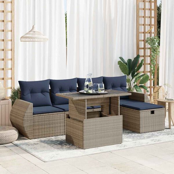 vidaXL 6 Piece Garden Sofa Set with Cushions Grey Poly Rattan Acacia