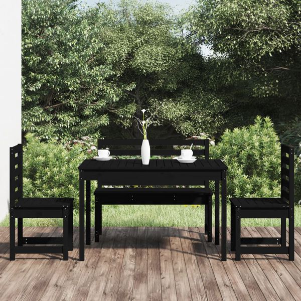 vidaXL 4 Piece Garden Dining Set Black Solid Wood Pine