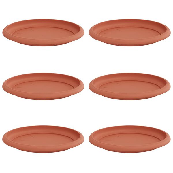 vidaXL Round Flower Tray 6 pcs Brick Red &Oslash; 17.5 x 2 cm Plastic