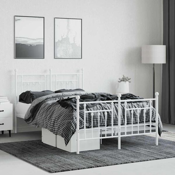 vidaXL Metal Bed Frame without Mattress with Footboard White 120x200cm