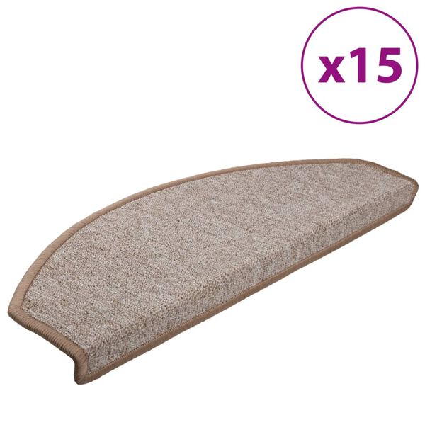 vidaXL Stair Mats 15 pcs 65x24x4 cm Light Brown Half Round Large