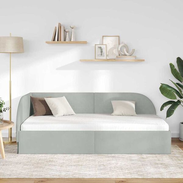 vidaXL Corner Bed Frame Light Grey 90 cm x 200 cm Velvet