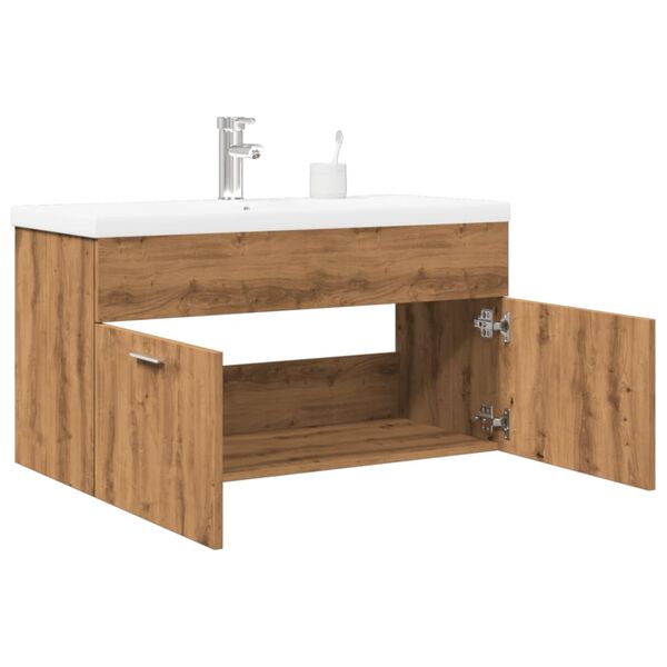 vidaXL Bathroom Sink Cabinet with Built-in Basin Artisan Oak